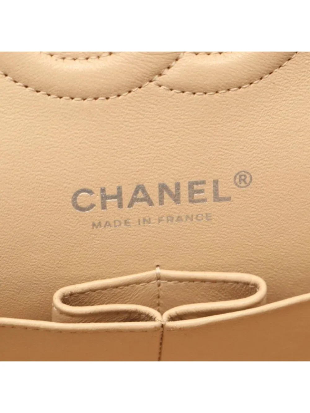 Chanel Shoulder Bag Quilted Double Flap Light Beige Caviar Leather Chain